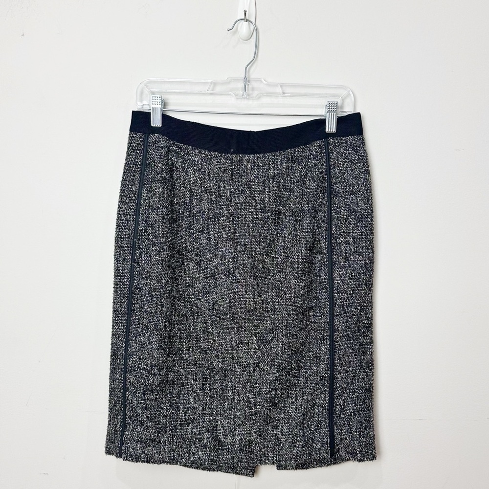 Jcrew Metallic Tweed Pencil Skirt Black Gray Silver
